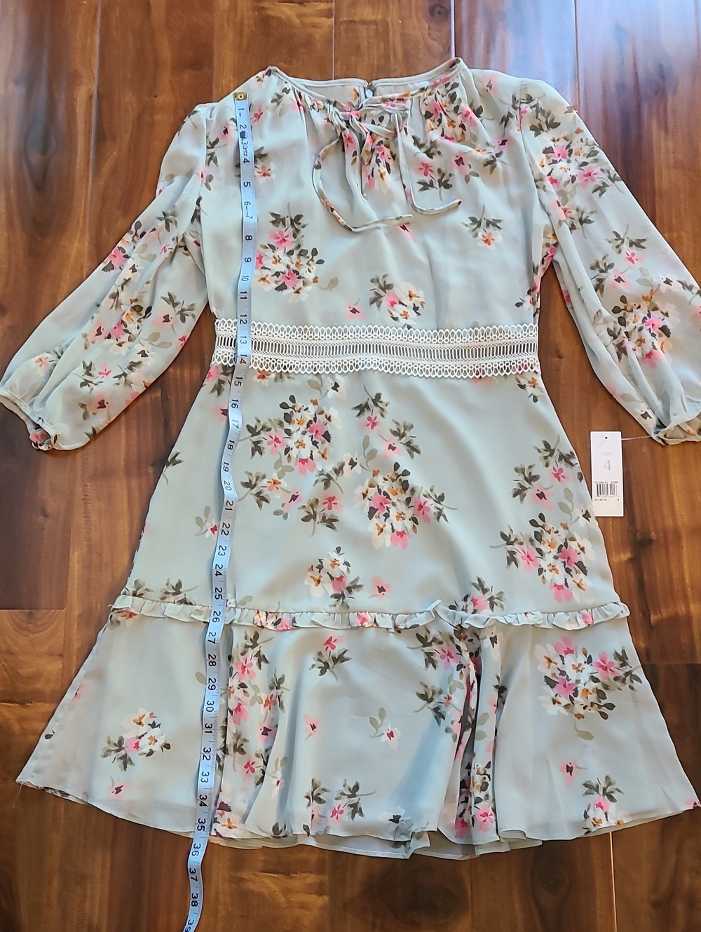 Donna Morgan Light Blue Floral Chiffon Dress with Pink Flowers - Picture 7 of 12